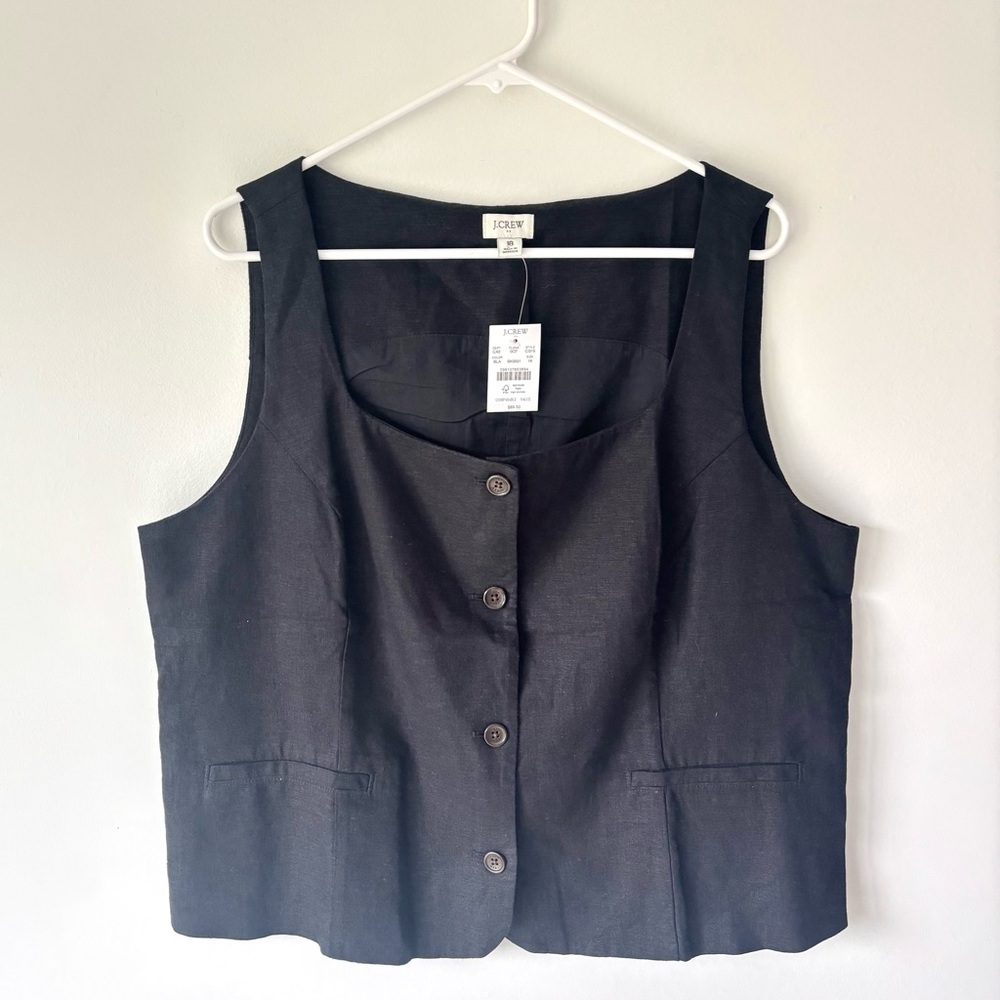 J. Crew Scoop Neck Linen Blend Button Front Vest NWT Plus Size Quiet Luxury